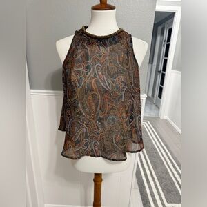 ASTR Paisley Sheer Beaded Detail Top Size S